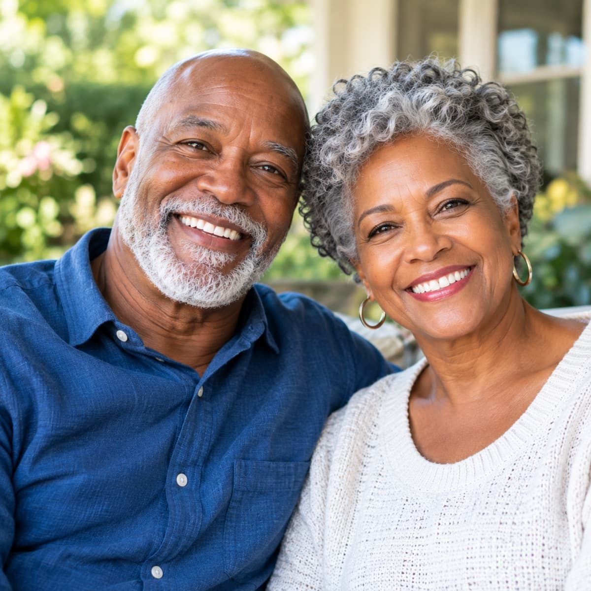 Smiling retired couple at home